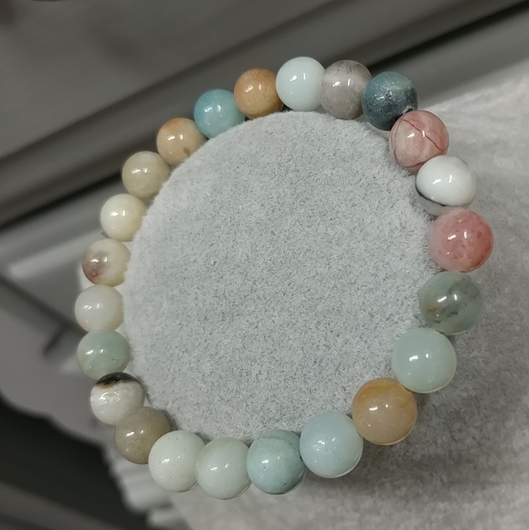8mm Amazonite Beaded Stretch Bracelet Natural Amazonite Gemstone 8mm Bead - Picture 5 of 6